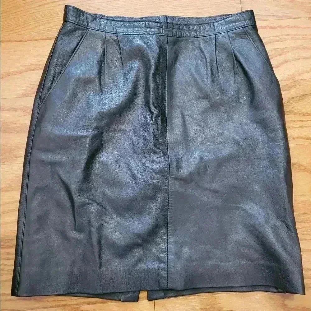 Size 46 Vintage Faux Leather Pencil Skirt - Picture 3 of 4